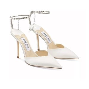 Jimmy Choo White Heels with Silver Ankle Strap